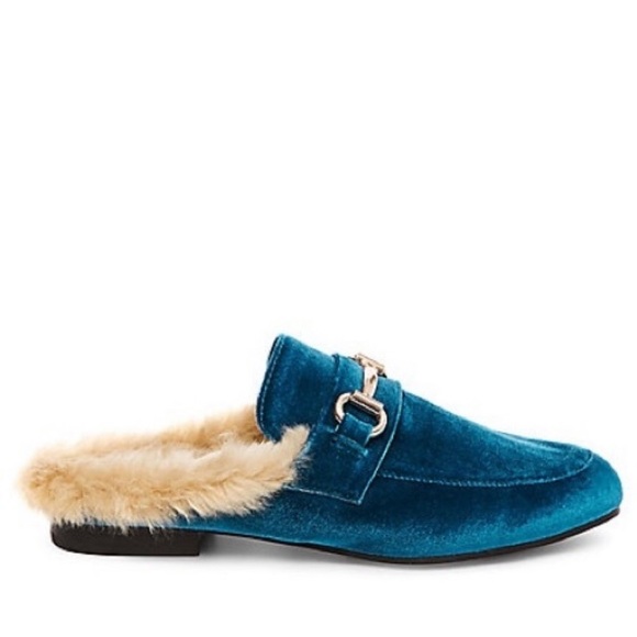 blue velvet mules